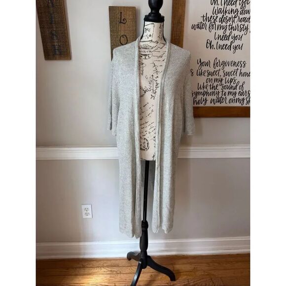 Eileen Fisher Sweaters - Eileen Fisher Women's Linen Blend Open Knit Longline Cardigan Sweater Gray Sz 2X